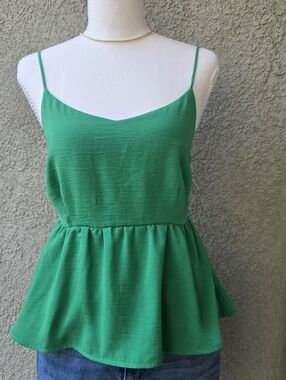 Monteau Emerald Green Spaghetti Strap Peplum Tank